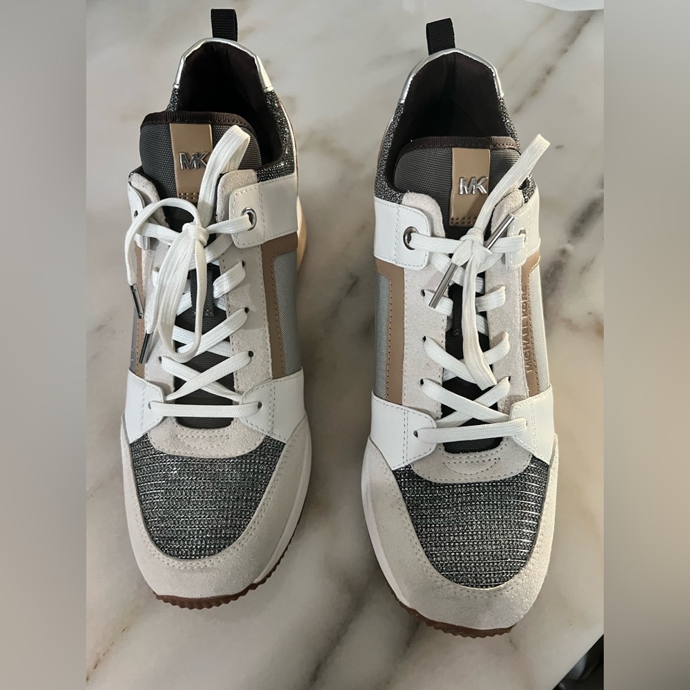 Michael Kors White and Black Lace-Up Sneakers
